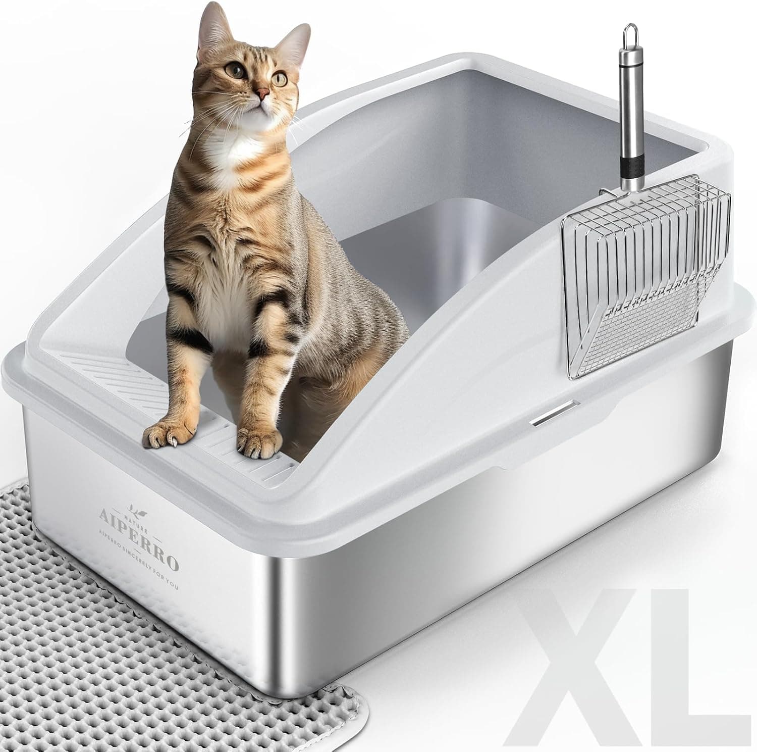 AIPERRO Stainless Steel Litter Box XL with Lid